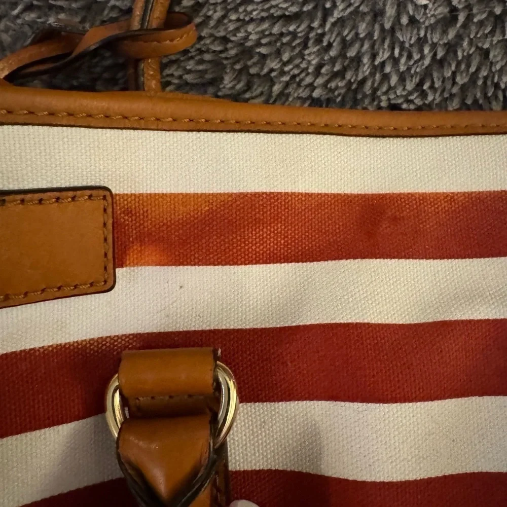 MICHAEL KORS Red and White Striped Hamilton Bag